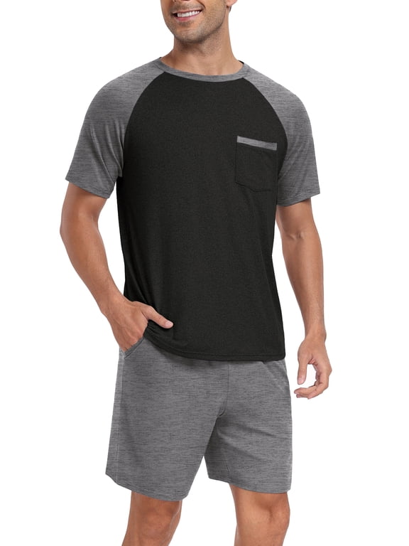 Men's Pajama Set Short sleeved Round Neck 2-piece Set Men's Shorts Casual Set Raglan Pajamas