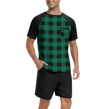 MINTREUS Men's Pajama Set Short sleeved Round Neck 2-piece Set Men's Shorts Casual Set Raglan Pajamas