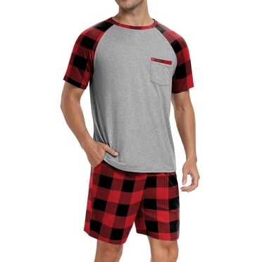 MINTREUS Men's Pajamas Colors Contrast Short Sleeve Round Neck 2-piece Set Men's Loose Shorts Casual Set Raglan Pajamas