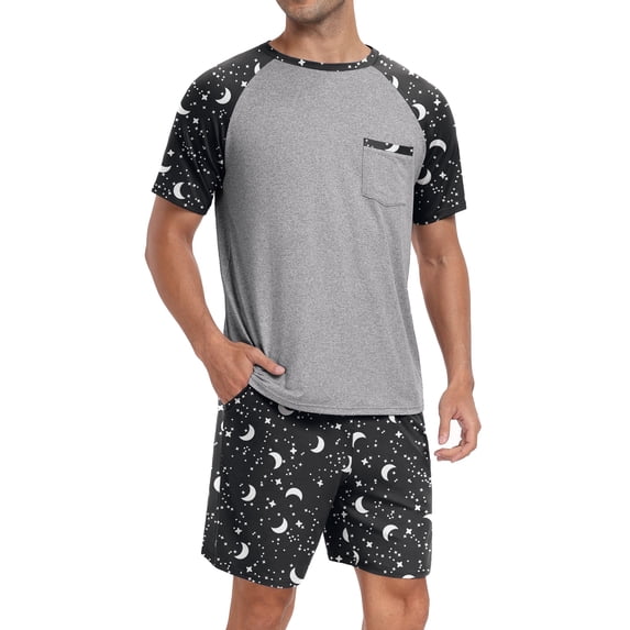 MINTREUS Men's Pajamas Colors Contrast Short Sleeve Round Neck 2-piece Set Men's Loose Shorts Casual Set Raglan Pajamas