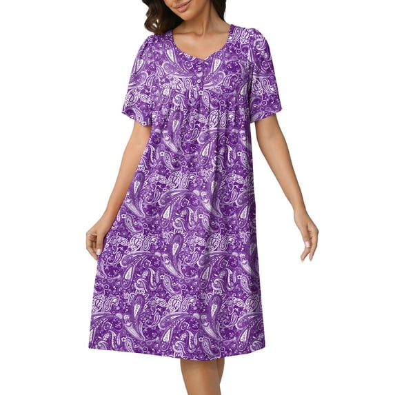 MINTREUS Nightgowns for Women Short Sleeve Nightshirt Comfy Sleepwear MuMu Dress with Pockets