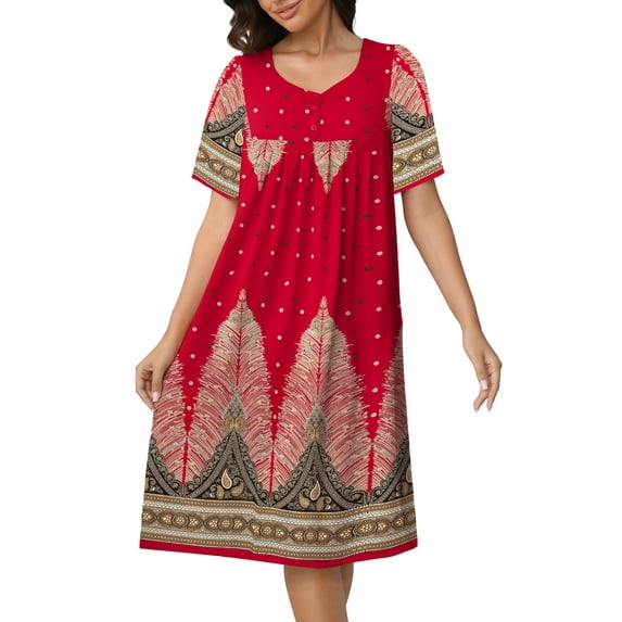 MINTREUS Nightgowns for Women Short Sleeve Nightshirt Comfy Sleepwear MuMu Dress with Pockets