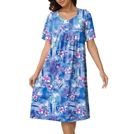 MINTREUS Nightgowns for Women Short Sleeve Nightshirt Comfy Sleepwear MuMu Dress with Pockets