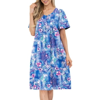 MINTREUS Nightgowns for Women Short Sleeve Nightshirt Comfy Sleepwear MuMu Dress with Pockets