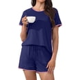 thumbnail image 1 of MINTREUS Pajama Set for Women 2 Piece Lounge Set Short Sleeve Tops and Shorts Soft Sleepwear with Pockets S-2X, 1 of 8