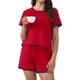 thumbnail image 1 of MINTREUS Pajama Set for Women 2 Piece Lounge Set Short Sleeve Tops and Shorts Soft Sleepwear with Pockets S-2X, 1 of 8