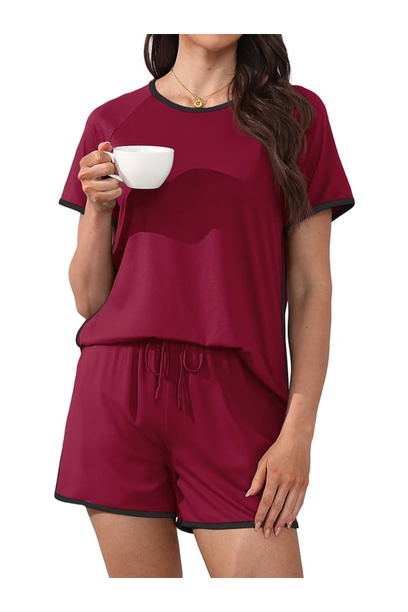 Pajama Set for Women 2 Piece Lounge Set Short Sleeve Tops and Shorts Soft Sleepwear with Pockets S-2X