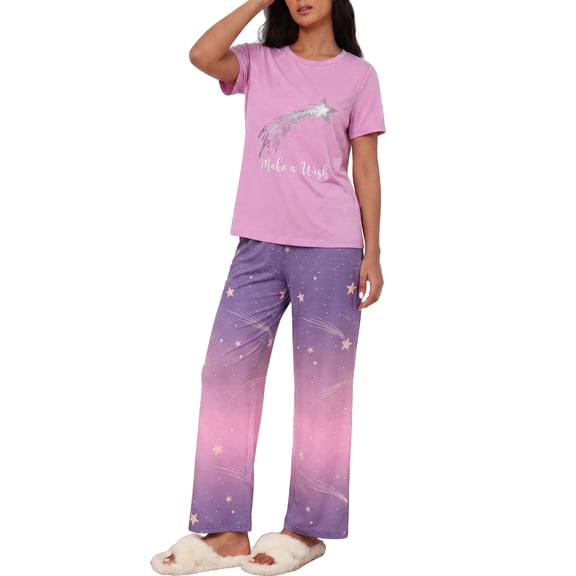 MINTREUS Pajama Set for Women 2 Piece Pjs Short Sleeve Top and Printed Pants Comfy Lounge Sets