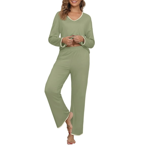 MINTREUS Pajamas Women's Long Sleeve Pj Set Soft 2 Piece Loungewear Sleepwear with Pockets
