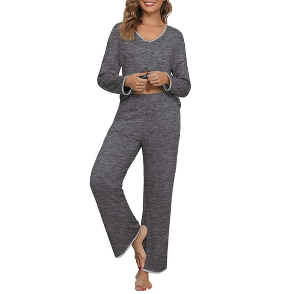 MINTREUS Pajamas Women's Long Sleeve Pj Set Soft 2 Piece Loungewear Sleepwear with Pockets