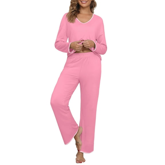 MINTREUS Pajamas Women's Long Sleeve Pj Set Soft 2 Piece Loungewear Sleepwear with Pockets