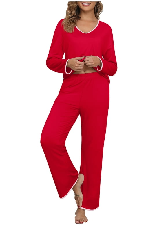 Pajamas Women's Long Sleeve Pj Set Soft 2 Piece Loungewear Sleepwear with Pockets