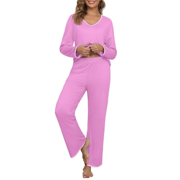 MINTREUS Pajamas Women's Long Sleeve Pj Set Soft 2 Piece Loungewear Sleepwear with Pockets