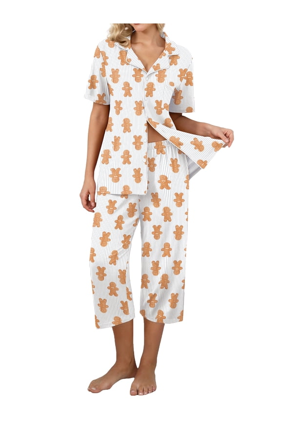 Pajama Sets for Women Notch Knit Top and Capri Pants Pjs Soft Lounge Sets, 2 Piece, Sizes M-3X