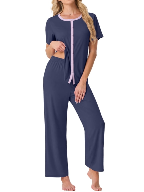 Pajama Sets for Women Short Sleeve Sleepwear Button Down Pjs Soft 2 Piece Lounge Sets with Pockets
