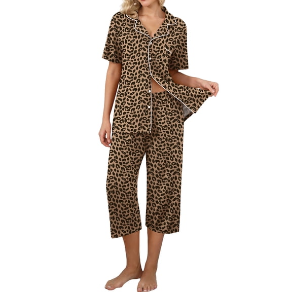 MINTREUS Pajama Sets for Women Notch Knit Top and Capri Pants Pjs Soft Lounge Sets, 2 Piece, Sizes M-3X