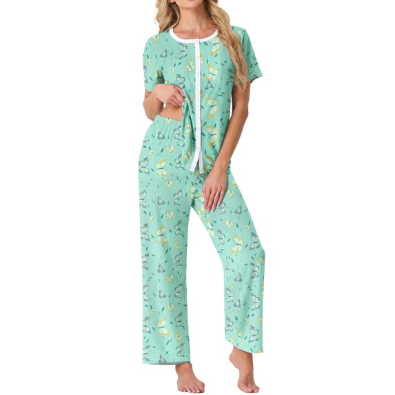 MINTREUS Pajama Sets for Women Short Sleeve Sleepwear Button Down Pjs Soft 2 Piece Lounge Sets with Pockets
