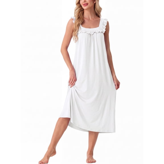 MINTREUS Plus Size Nightgowns for Women Sleepshirts House Sleep Dresses Sleeveless Square Neck Sleepwear Long Loungewear
