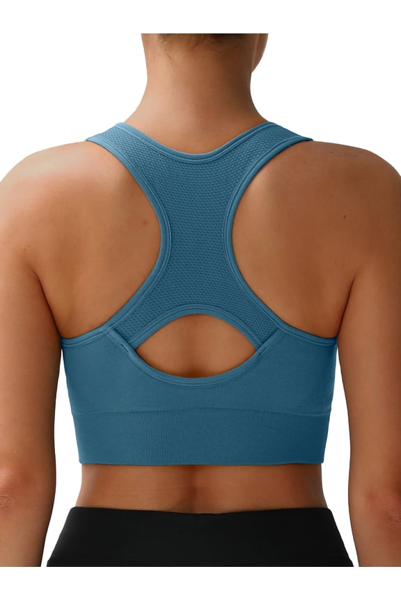 Racerback Sports Bras for Women - Padded Seamless Support Bra for Yoga Gym Workout Fitness