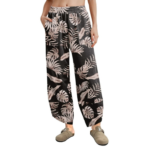 MINTREUS Womens Baggy Wide Leg Harem Pants Casual Elastic Waisted Palazzo Pants with Pockets
