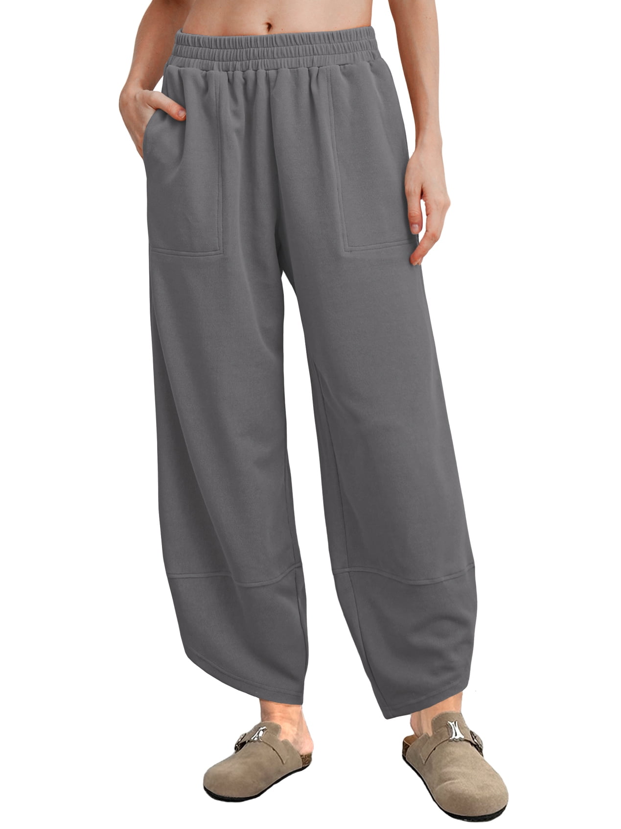 Dokotoo Women's Cotton Wide Leg Harem Pants - Elastic Waist, Baggy Lounge Pants With Pockets