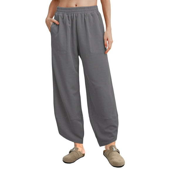 MINTREUS Womens Baggy Wide Leg Harem Pants Casual Elastic Waisted Palazzo Pants with Pockets