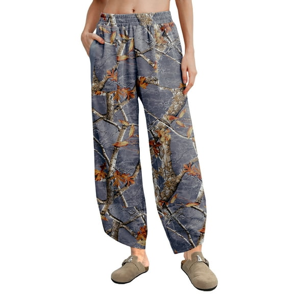 MINTREUS Womens Baggy Wide Leg Harem Pants Casual Elastic Waisted Palazzo Pants with Pockets