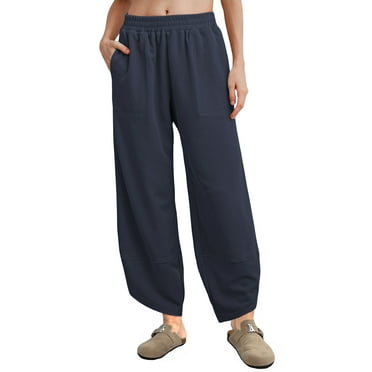 MINTREUS Womens Baggy Wide Leg Harem Pants Casual Elastic Waisted Palazzo Pants with Pockets