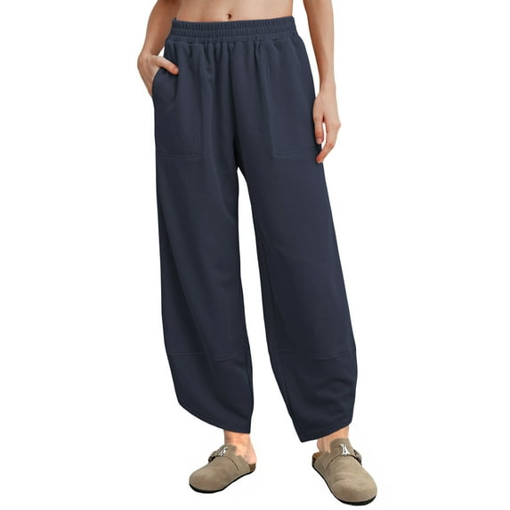 MINTREUS Womens Baggy Wide Leg Harem Pants Casual Elastic Waisted Palazzo Pants with Pockets