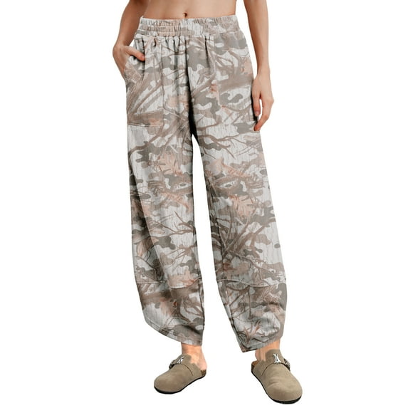 MINTREUS Womens Baggy Wide Leg Harem Pants Casual Elastic Waisted Palazzo Pants with Pockets
