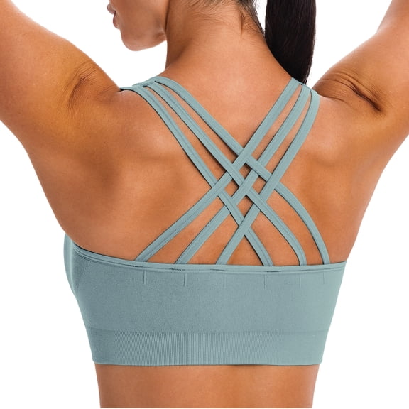 MINTREUS Sports Bras for Women,Padded Strappy Sports Bras Criss-Cross Back Yoga Cami Medium Support Sports Bras with Removable Cups