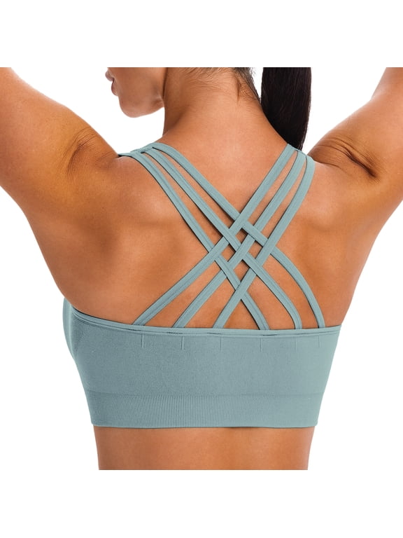 Sports Bras for Women,Padded Strappy Sports Bras Criss-Cross Back Yoga Cami Medium Support Sports Bras with Removable Cups