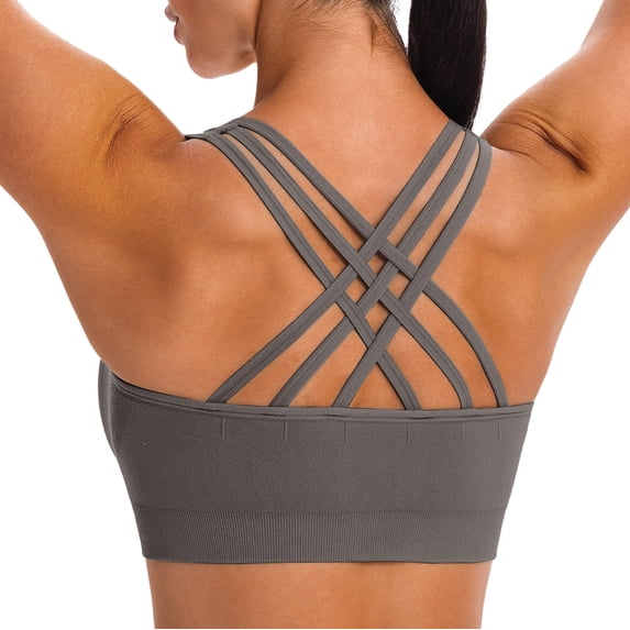 MINTREUS Sports Bras for Women,Padded Strappy Sports Bras Criss-Cross Back Yoga Cami Medium Support Sports Bras with Removable Cups
