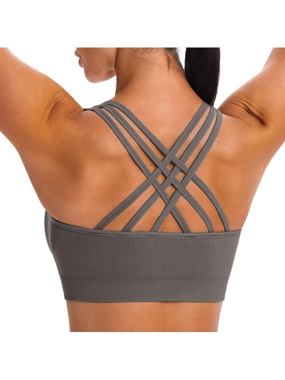 Sports Bras for Women,Padded Strappy Sports Bras Criss-Cross Back Yoga Cami Medium Support Sports Bras with Removable Cups