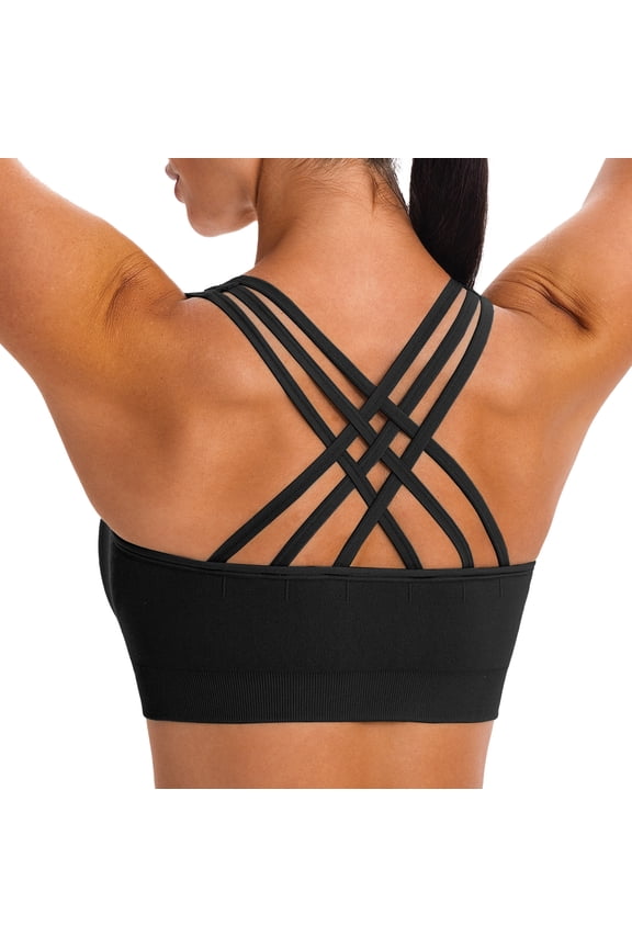 Sports Bras for Women,Padded Strappy Sports Bras Criss-Cross Back Yoga Cami Medium Support Sports Bras with Removable Cups