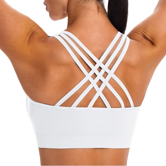 MINTREUS Sports Bras for Women,Padded Strappy Sports Bras Criss-Cross Back Yoga Cami Medium Support Sports Bras with Removable Cups