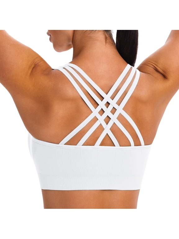 Sports Bras for Women,Padded Strappy Sports Bras Criss-Cross Back Yoga Cami Medium Support Sports Bras with Removable Cups