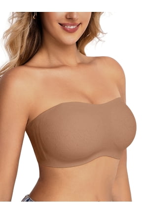 Womens Strapless Bras Jelly Push Up Bandeau Bra Non Slip Wireless Supportive Padded Bras Seamless Comfortable Tube Bra