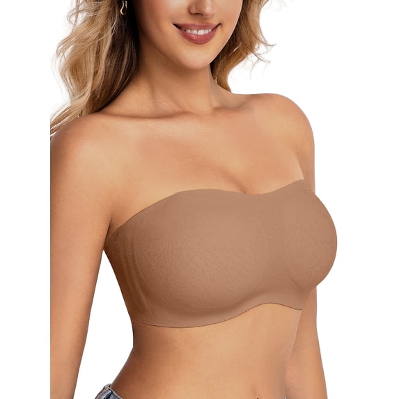 MINTREUS Womens Strapless Bras Jelly Push Up Bandeau Bra Non Slip Wireless Supportive Padded Bras Seamless Comfortable Tube Bra