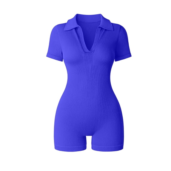 MINTREUS Women Rompers Short Sleeve V Neck Summer Casual Stretch Overalls Shorts Jumpsuit