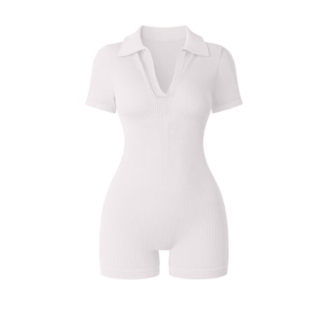 MINTREUS Women Rompers Short Sleeve V Neck Summer Casual Stretch Overalls Shorts Jumpsuit