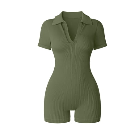 MINTREUS Women Rompers Short Sleeve V Neck Summer Casual Stretch Overalls Shorts Jumpsuit