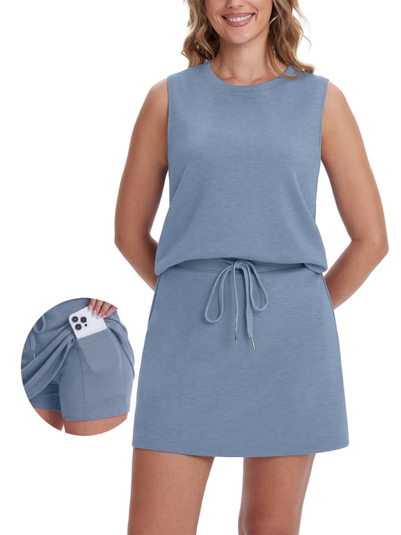 Womens 2 Piece Short Skort Set Summer Workout Tennis Skirt Athletic Sets