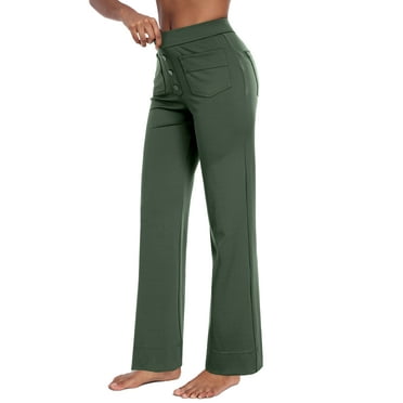 MINTREUS Wide Leg Pants Woman Yoga Pants with Pockets Stretch Loose Sweatpants High Waisted Button Casual Trousers