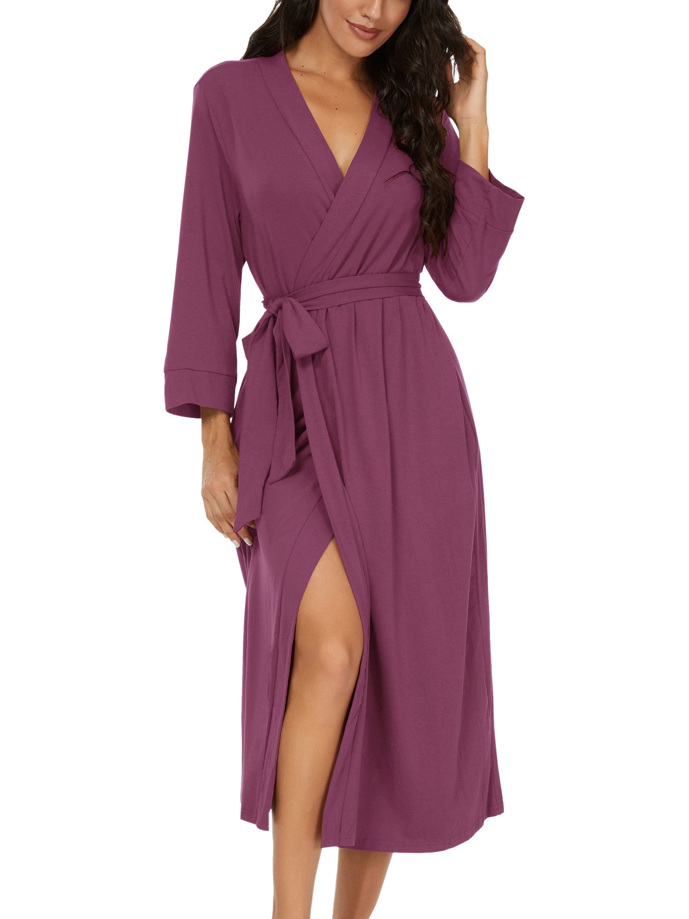 MINTREUS Women Kimono Robes Long Knit Bathrobe Lightweight Soft Knit