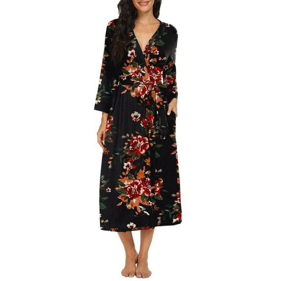 MINTREUS Women Kimono Robes Long Knit Bathrobe Lightweight Soft Knit Sleepwear Ladies Loungewear Spa Bathrobe