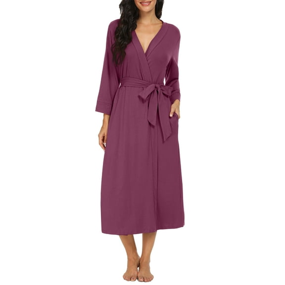 MINTREUS Women Kimono Robes Long Knit Bathrobe Lightweight Soft Knit Sleepwear Ladies Loungewear Spa Bathrobe