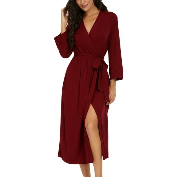 MINTREUS Women Kimono Robes Long Knit Bathrobe Lightweight Soft Knit Sleepwear Ladies Loungewear Spa Bathrobe