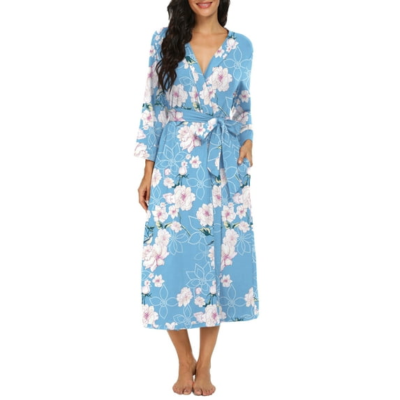 MINTREUS Women Kimono Robes Long Knit Bathrobe Lightweight Soft Knit Sleepwear Ladies Loungewear Spa Bathrobe
