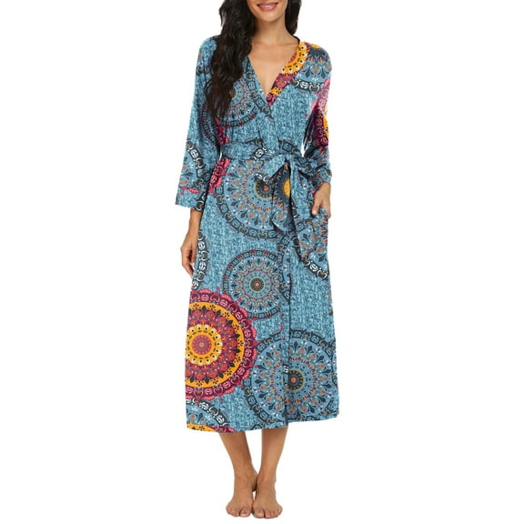 MINTREUS Women Kimono Robes Long Knit Bathrobe Lightweight Soft Knit Sleepwear Ladies Loungewear Spa Bathrobe
